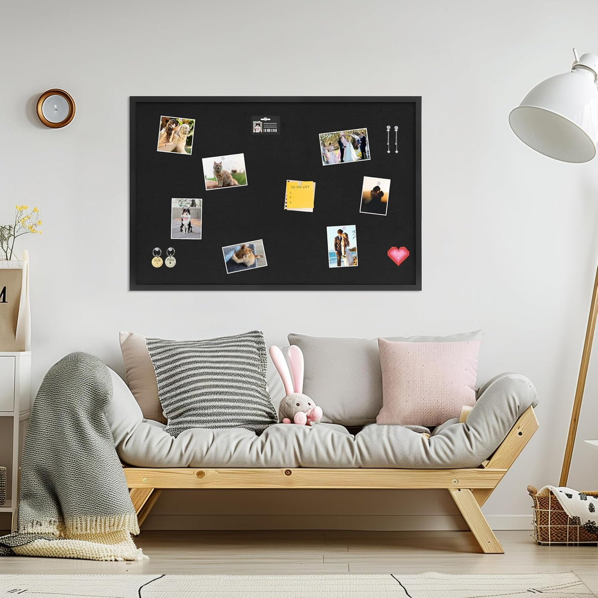 DAHAPYBOO Cork Board with Linen Black,Bulletin Board 36"x24"