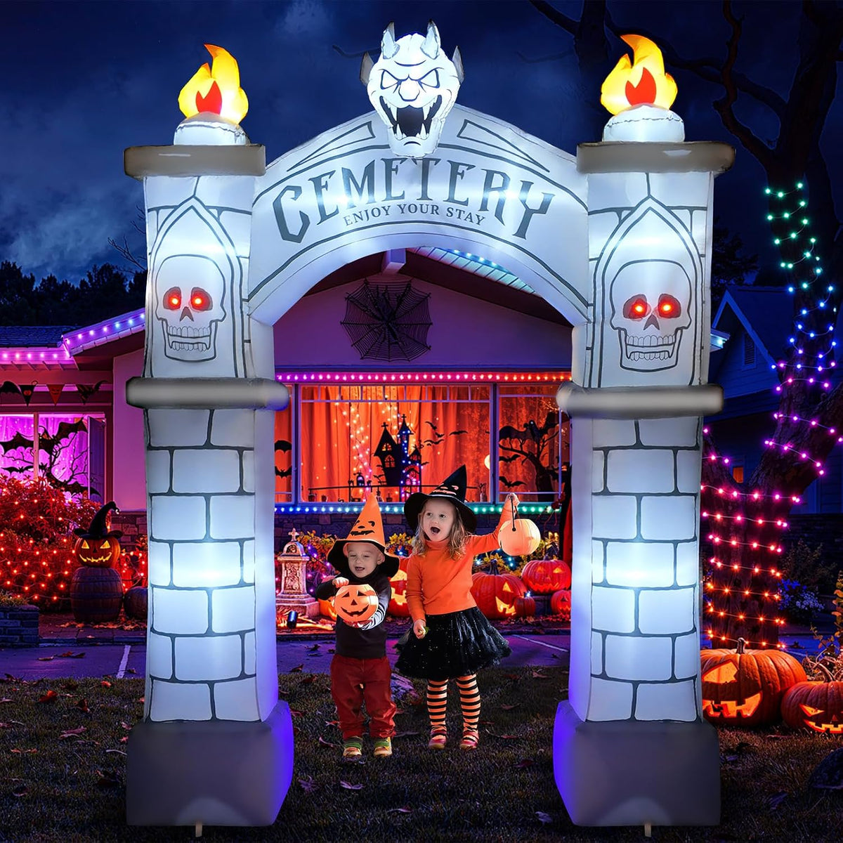 9.5FT Halloween Inflatable Archway, Giant Blow up Arch Yard Decorations with ...