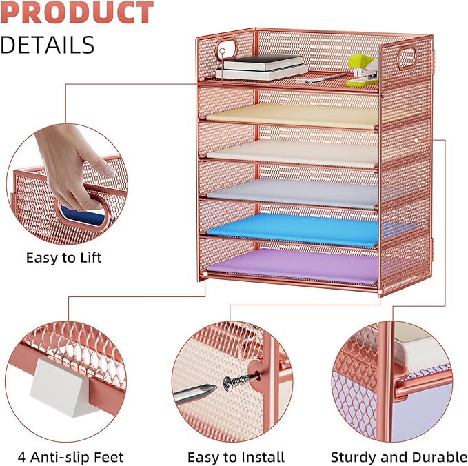 Marbrasse 6 Tier Paper Organizer Letter Tray - Image 4