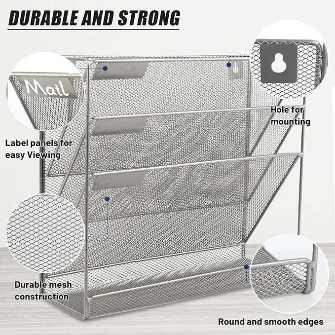 EASEPRES Desk File Organizer Mesh 4-Tier, Hanging Wall Mount Document - Image 3