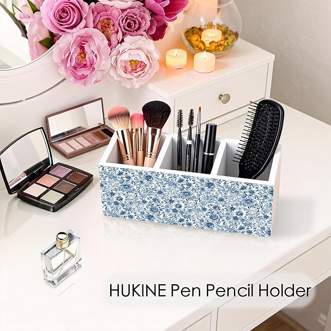 HUKINE Blue and White Chinoiserie Floral Pen Holder - Image 3