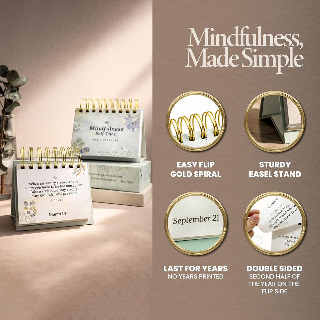 Mindfulness Perpetual Flip Calendar with 366 Daily Affirmations - Self Care Gifts for Women, Teacher Appreciation, Inspirational Office Desk Decor, Stress Relief Desk Accessory Gift for Women