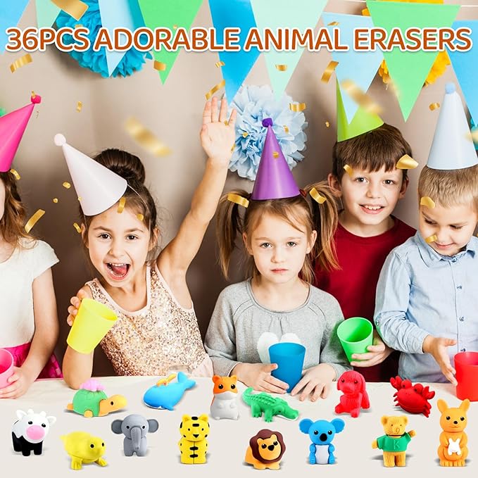 URSKYTOUS 36Pcs Animal Erasers Kids Desk Pets Pencil Erasers 3D Puzzle Bulk - Image 6