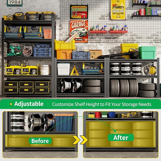 CBCNWR 63''H Garage Storage Shelves, 1800LBS Steel Heavy Duty Storage Shelves - Image 4