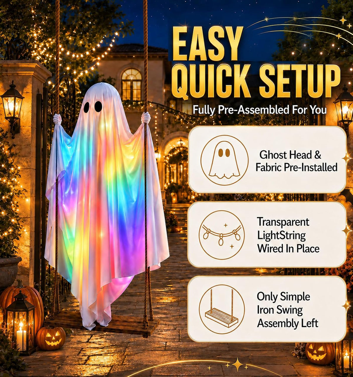 Halloween Decorations Outdoor - 5.5FT Large Hanging Swing Ghost