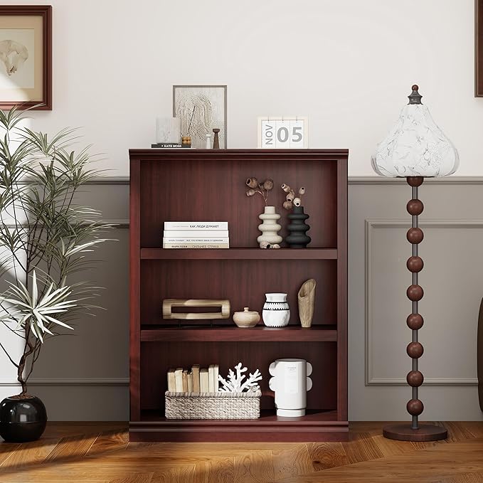 blini 3-Shelf Bookcase Wooden Bookshelves 33in Wide Floor Standing Display - Image 5