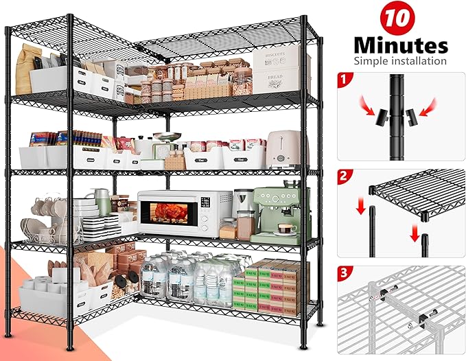 REIBII 5-Tier Heavy Duty Metal Wire Shelves, Industrial Style, 61.7"W x 72.4"H - Image 7