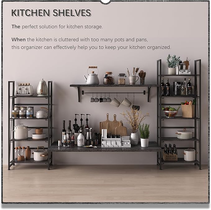 4NM No Assembly Folding Bookshelf Storage Shelves 4 Tiers Vintage Bookcase - Image 4