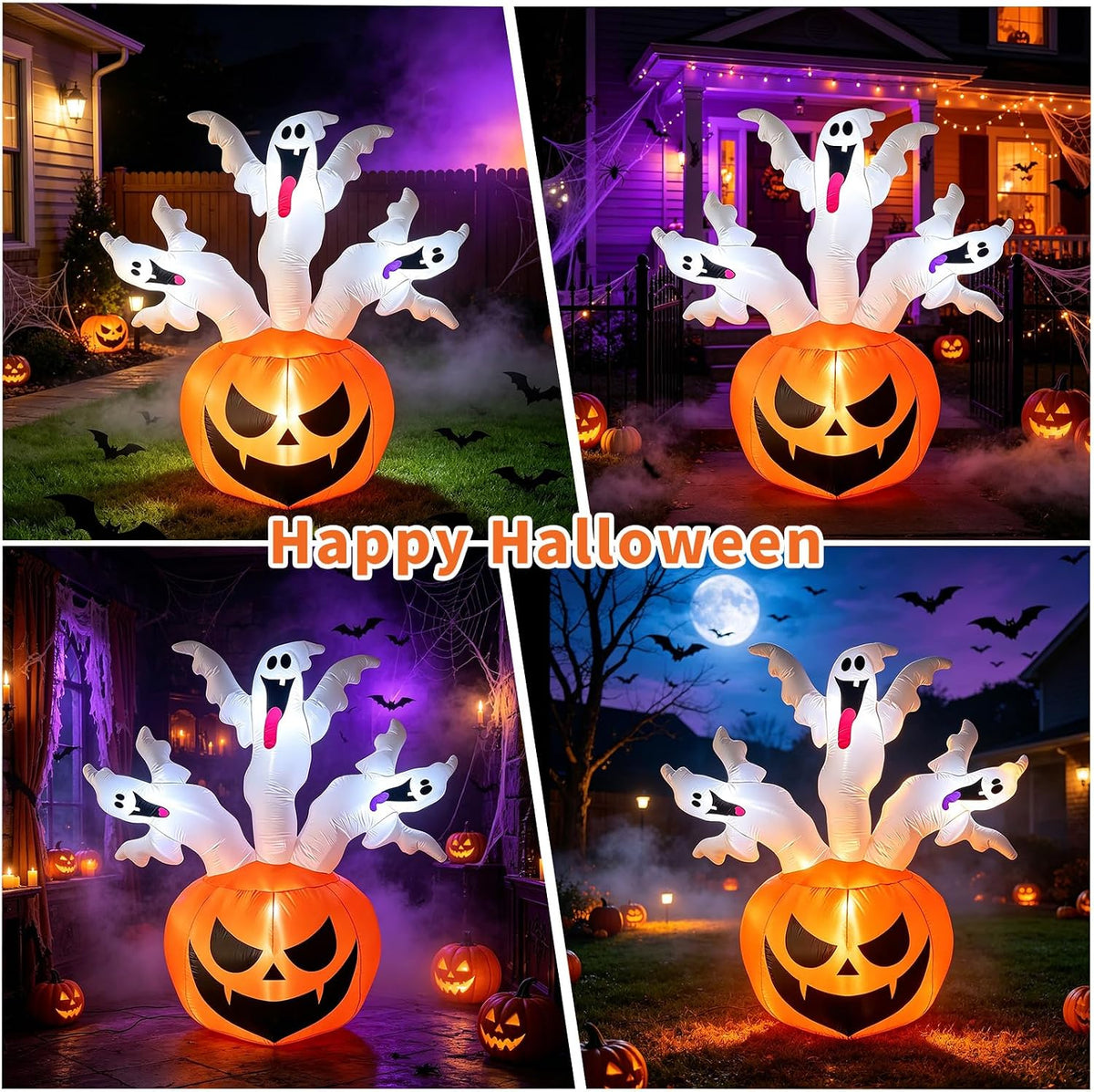 6 FT Halloween Inflatable Pumpkin with 3 Ghosts for Outdoor Decor