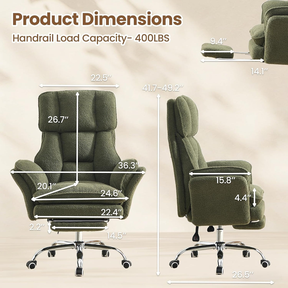 Big and Tall Office Chair with Flip Arms and Footrest, Teddy Criss Cross Legg...
