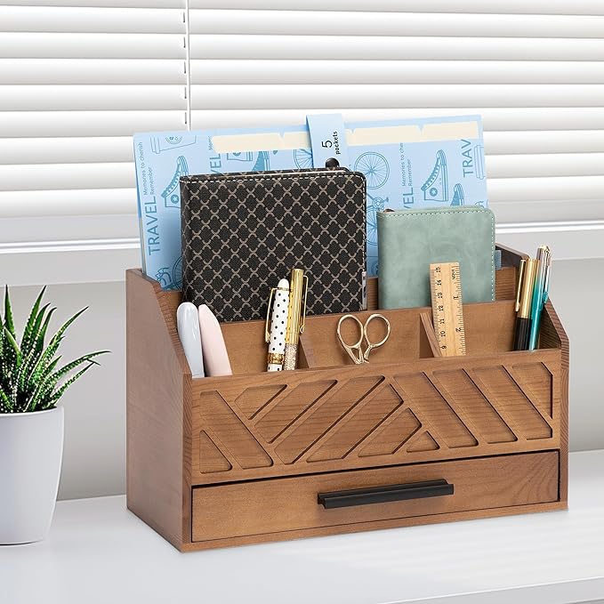 dreampossible Brown Wood Desk Organizer and Accessories - Image 7