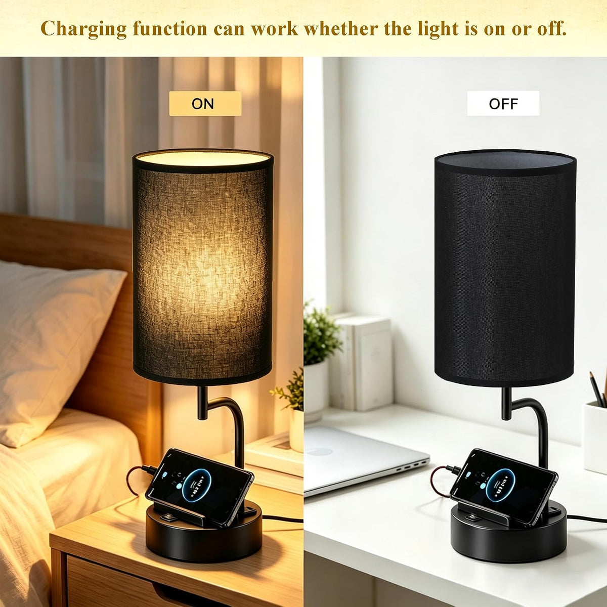 Dreamholder 2 Pack Table Lamp, Bedside Lamp with 3 USB Charging Ports & A...
