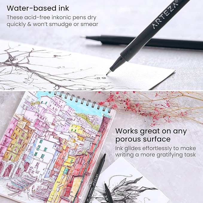 ARTEZA Inkonic Fineliners Fine Point Pens, 0.4mm Tips, Ergonomic Barrels - Image 4