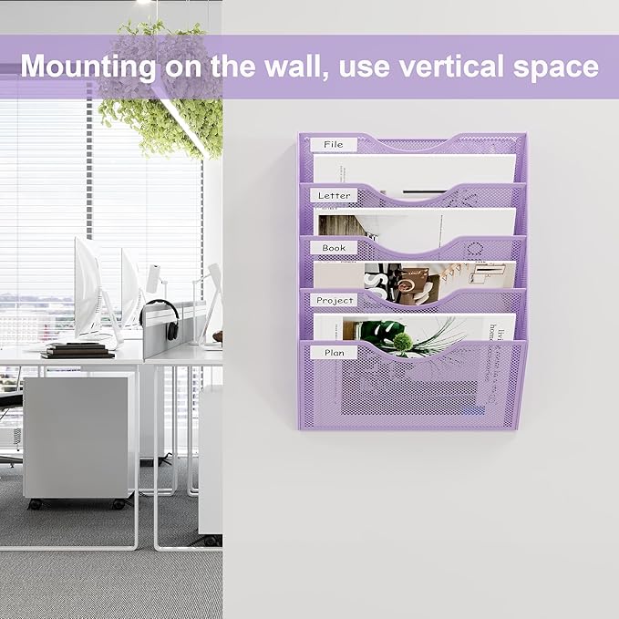 EasyPAG 5 Pocket Mesh Wall File Organizer, Hanging Paper Folder Holder - Image 4