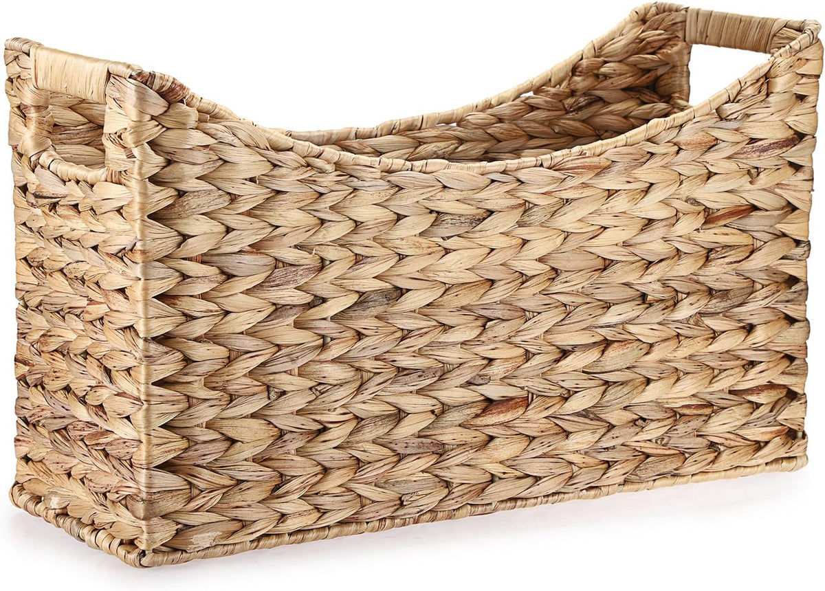 BTSKY Woven Magazine Holder, Water Hyacinth Magazine Basket, Natural Storage ...