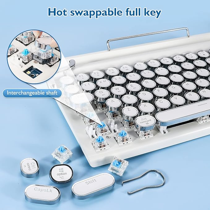 Adventurers Retro Typewriter Keyboard, 75% Layout 83 Keys Wireless Keyboard - Image 4