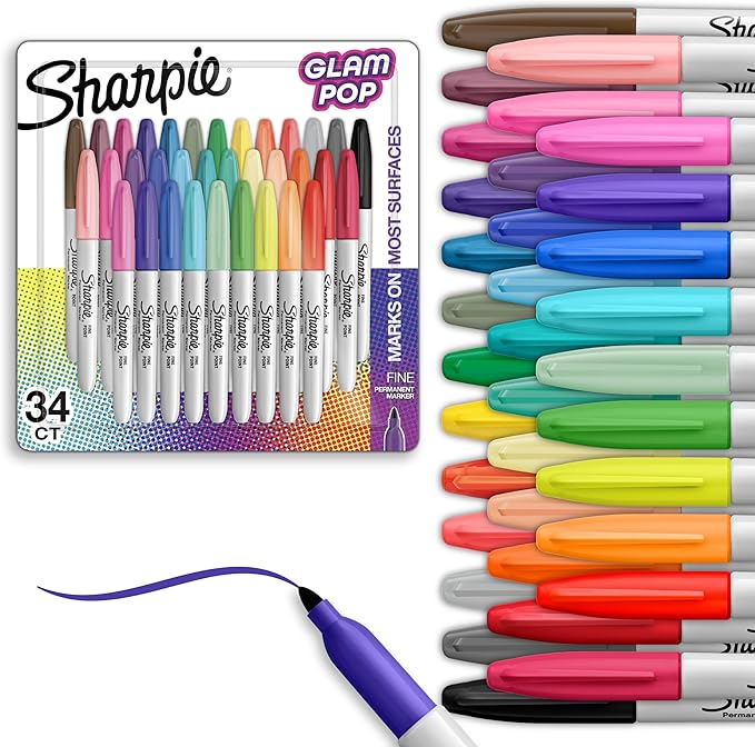 Sharpie Glam Pop Permanent Markers Fine Tip Marker Set Coloring Art Drawing by Sharpie