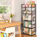 JSB No Assembly Folding Bookshelf, 5 Tier Industrial Metal Book Shelf - Image 2