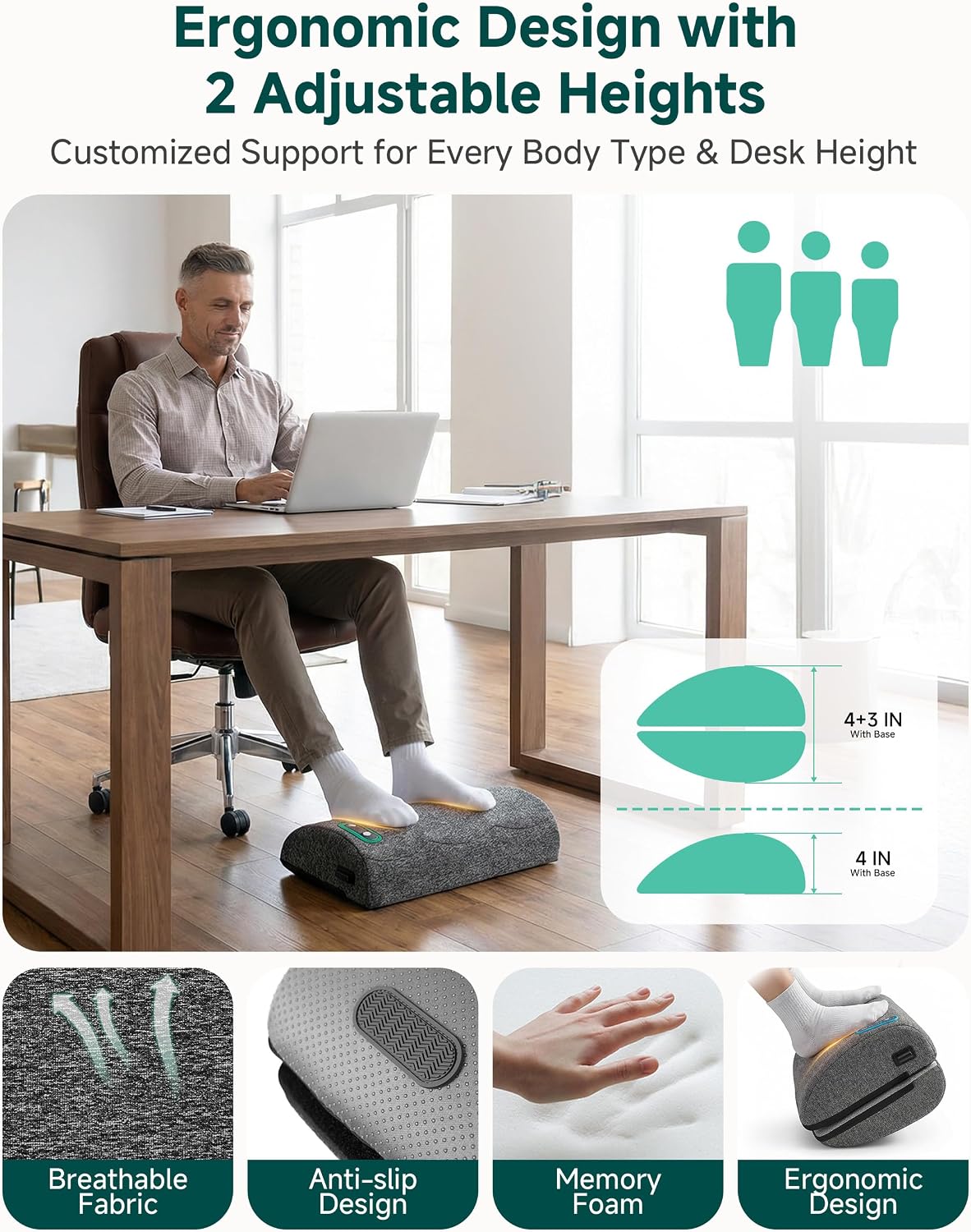 Snailax Ergonomic Foot Rest Under Desk with Heat, Vibration & Swing