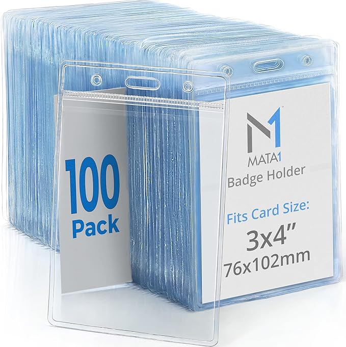 Mata1-USA Plastic Extra-Thick Vertical ID Card Holder, Large Size No Zipper by Mata1