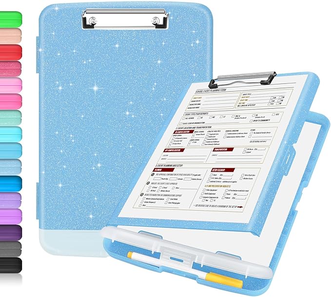 Sooez Glitter Clipboard with Storage, High Capacity Clip Boards 8.5x11 with Pen by Sooez