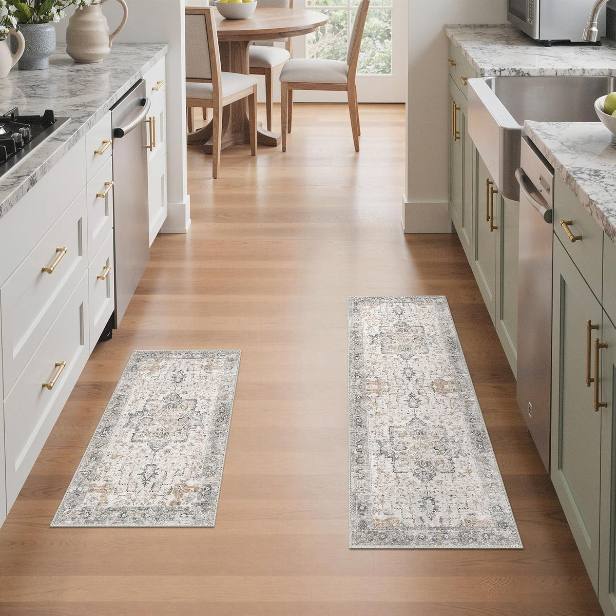 GENIMO Runner Rug 2PCs, Machine Washable Non Slip Vintage Hallway Runner Rug