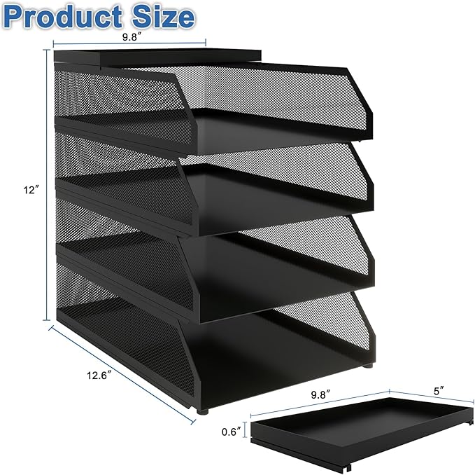 Natwind 4-Tier Desk Organizer, Stackable Paper Tray, Desk Accessories, Metal - Image 2
