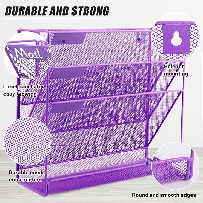 EASEPRES Desk File Organizer Mesh 4-Tier, Hanging Wall Mount Document - Image 3