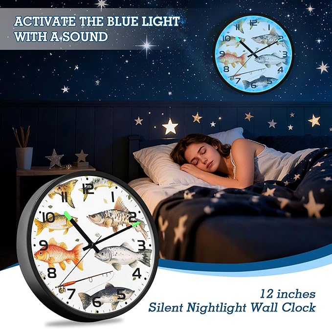 Vozoza Fishing Underwater 12 Inch Analog Wall Clocks Battery-Operated - Image 7
