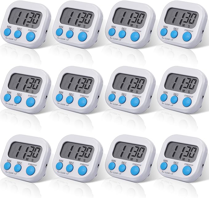 Weewooday 12 Pcs Digital Kitchen Magnetic Timer Bulk Classroom Count up by Weewooday