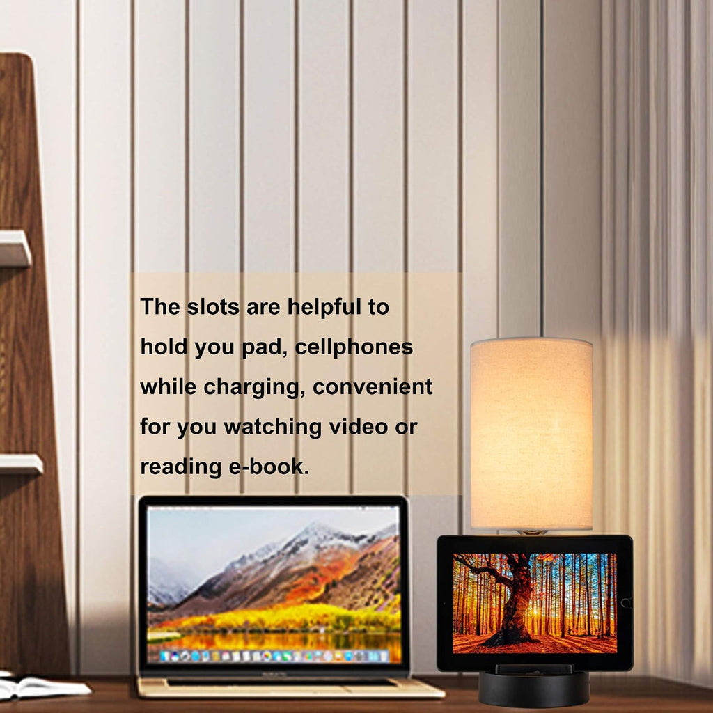 dreamholder table lamp with 3 usb charging ports, front angle view