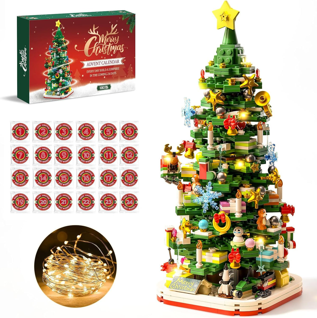 Advent Calendar 2026,Christmas Tree Building Kit with Lights,1083 Piece