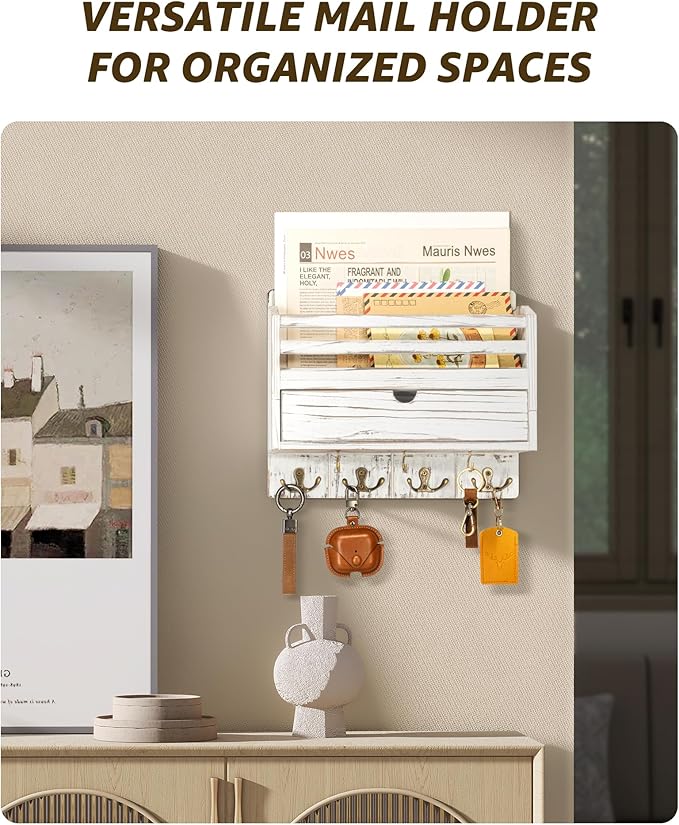 Rebee Vision Farmhouse Mail Organizer Wall Mounted – Rustic Key and Mail Holder - Image 5