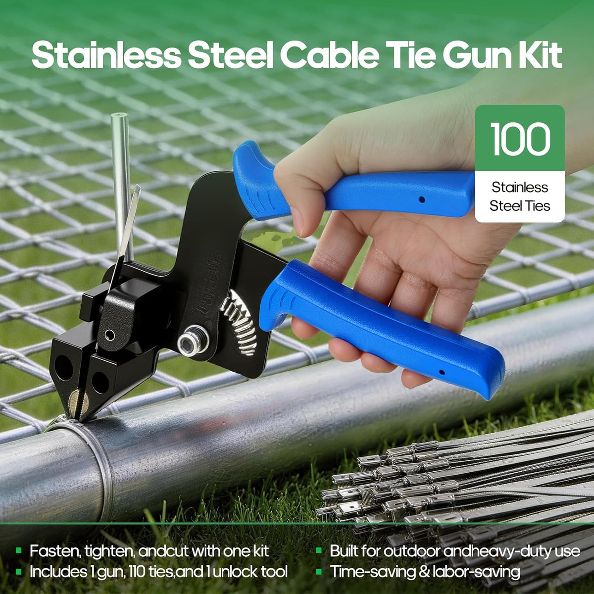 155PCS Cable Tie Gun Kit, Heavy Duty 304 Stainless Steel