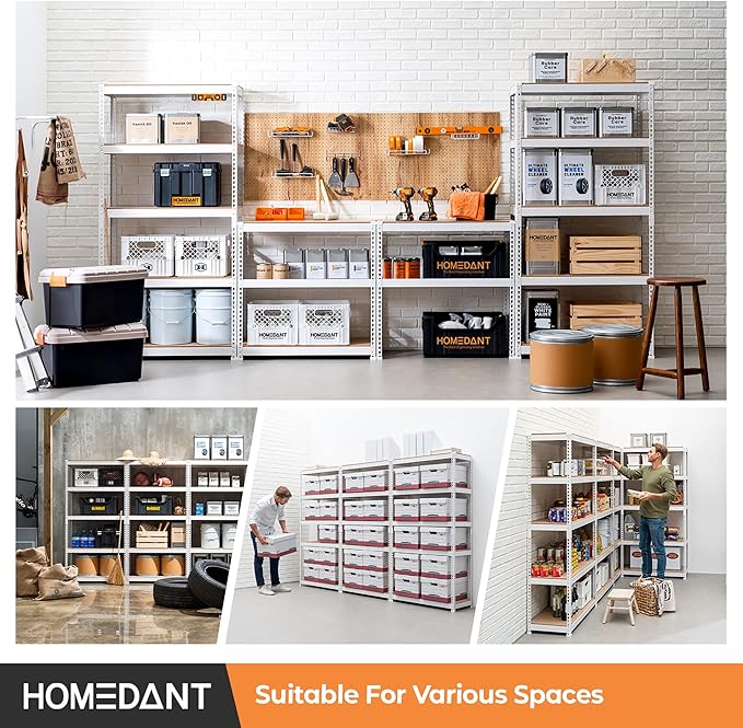 HOMEDANT 5 Tier Storage Shelves Adjustable Laminated Boltless Garage Metal - Image 7