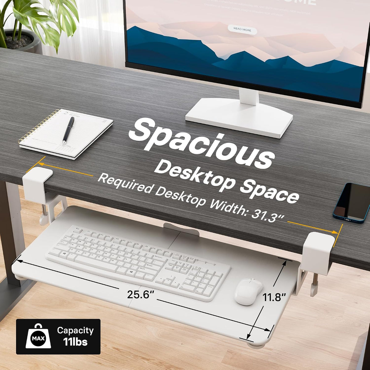 BONTEC Under Desk Keyboard Tray, Pull-Out Keyboard & Mouse Platform