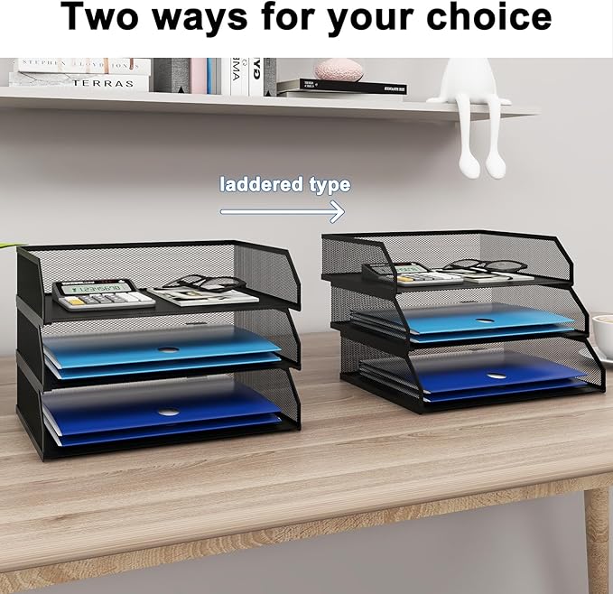 Natwind 3-Tier Stackable Paper Tray, Metal Mesh Desktop Organizer, A4 Paper - Image 7
