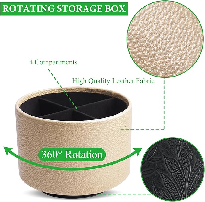 Hennaja Round Leather Art Supply Organizer, Remote Control Holder, 360 Degree - Image 3