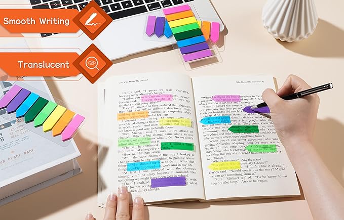 Page Markers Bright Sticky Tabs, Translucent Small Sticky Notes Flags and Arrow - Image 5