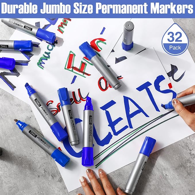 Fuutreo 32 Pcs Jumbo Permanent Markers Bulk Large Chisel Tip Permanent Markers - Image 7