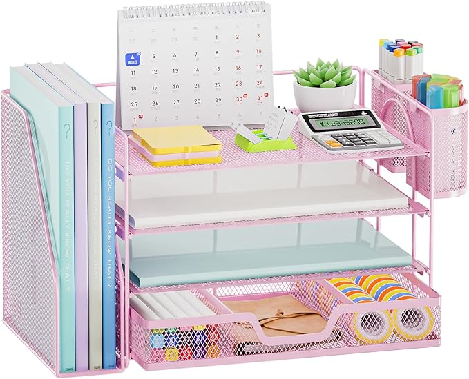 Marbrasse Desk Organizer and Accessories，4-Tier Paper Letter Tray Organizer by Marbrasse