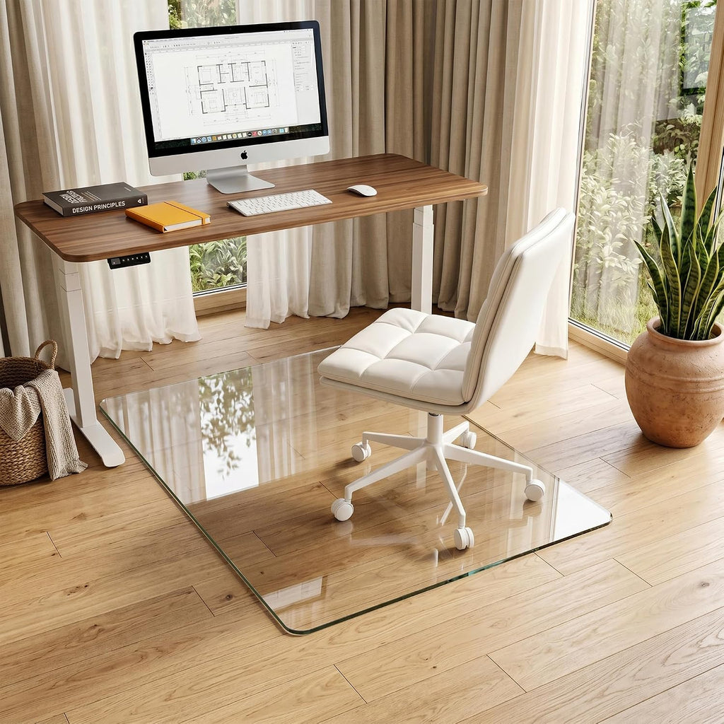 Tempered Glass Chair Mat for Hardwood Floor & Low Pile Carpet, 30" x 48" Heavy Duty Office Chair Mat with Non-Slip Pads, Scratch Resistant Floor Protector for Home Office