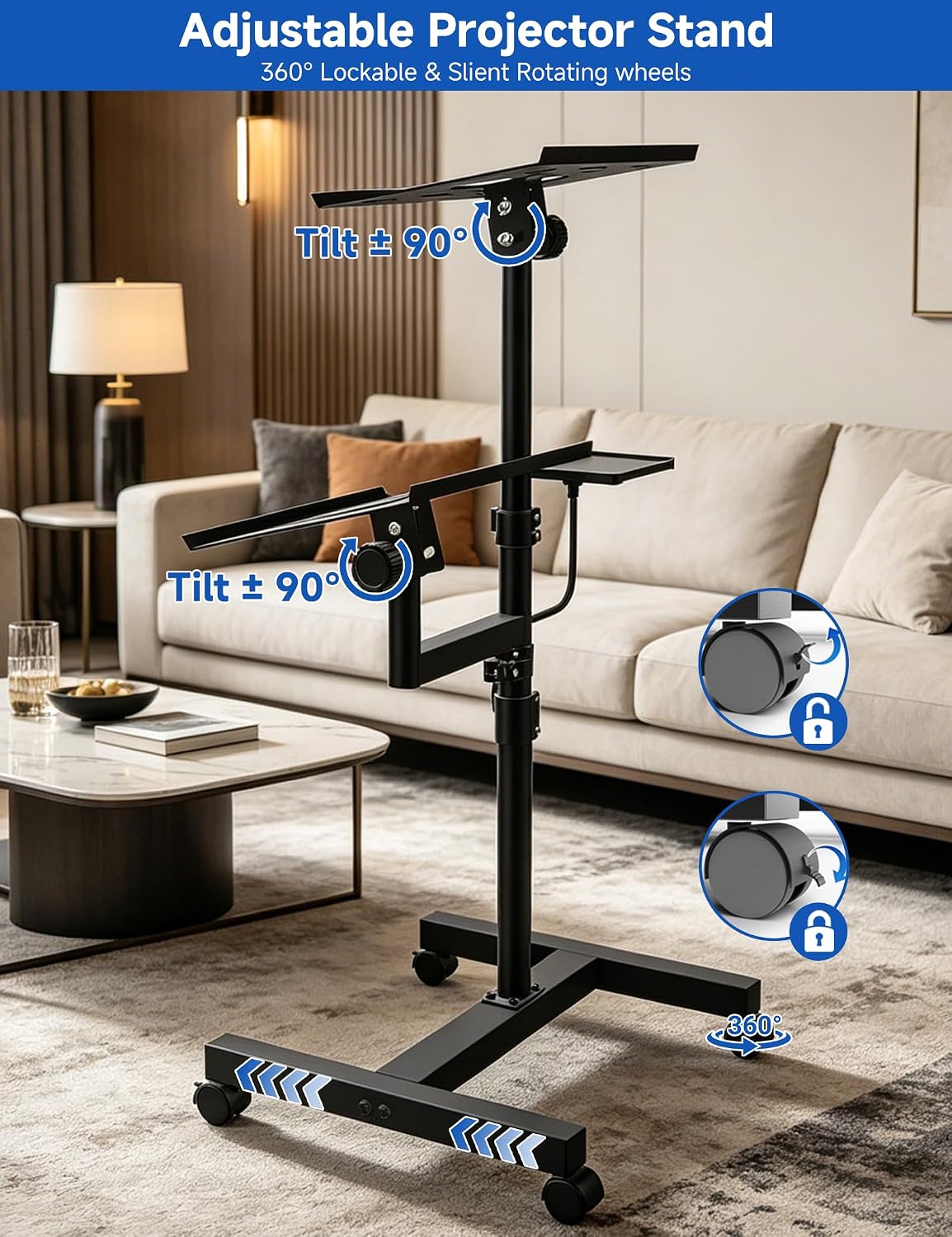 KOOV 2 Shelves Projector Stand, Max 47" Height Adjustable Laptop Stand
