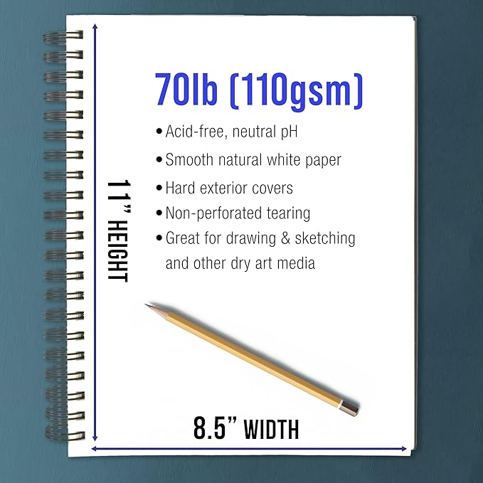 U.S. Art Supply 8.5" x 11" Premium Hardbound Sketch Book, 2 Pack, 80 Sheets Each - Image 3