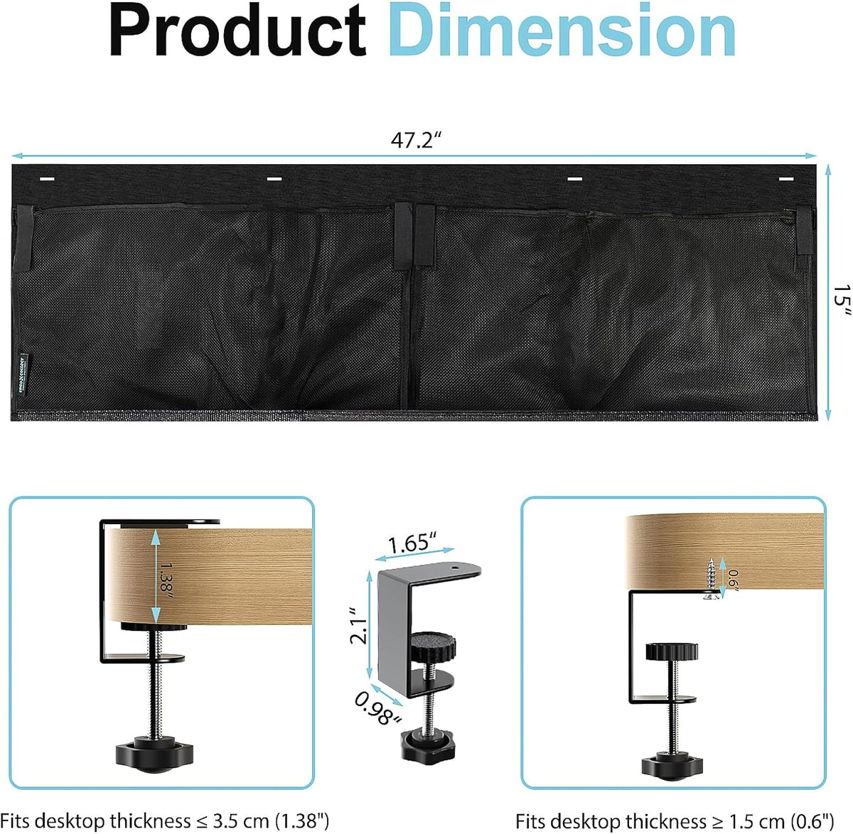 No Drill Under Desk Cable Management Privacy Panel,47.2" Felt Modesty Panel