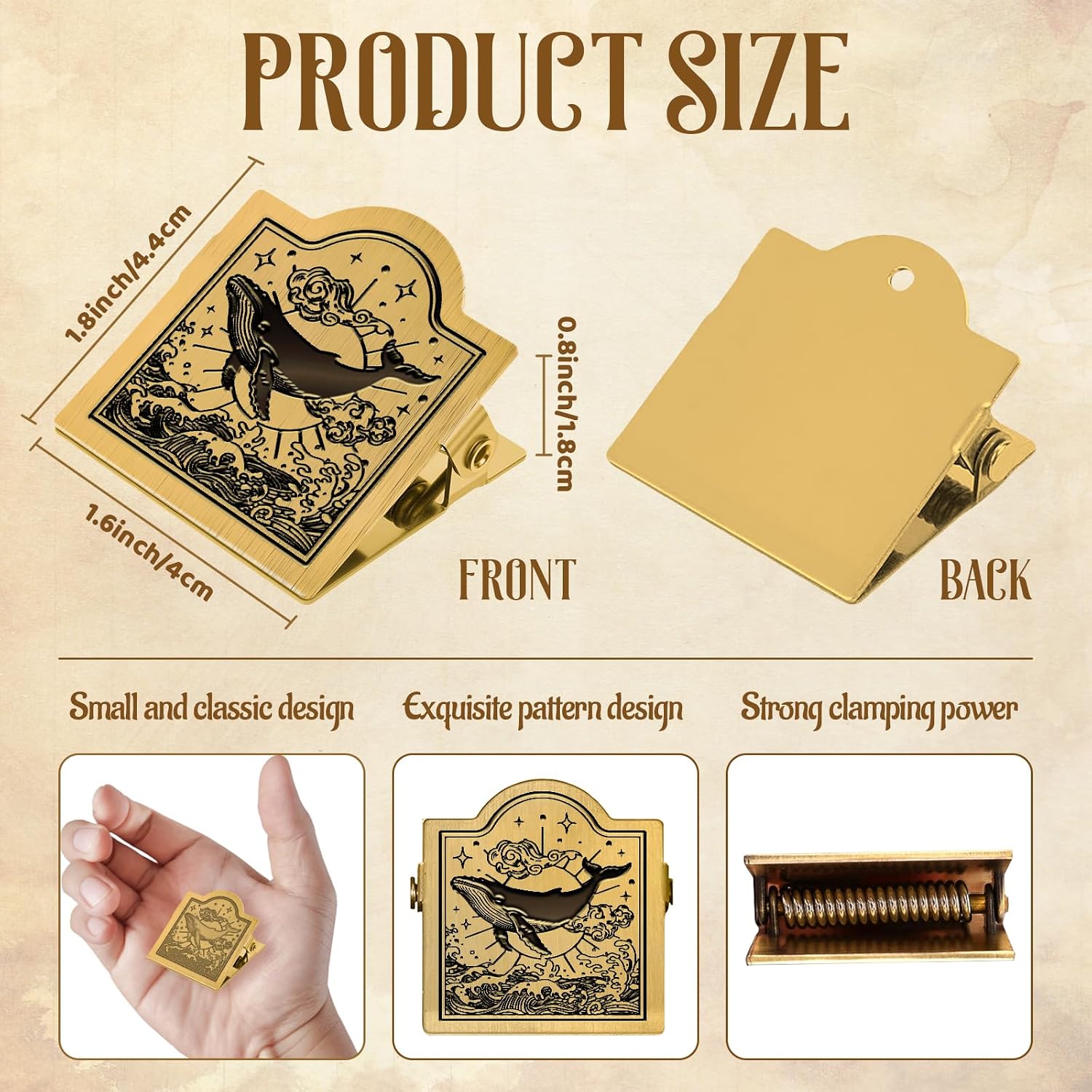Vintage Journal Clip Waves Whale Ocean Travelers Notebook Clip | Brass Metal Book Page Holder Clips for Notebooks Sketchbooks Bookmarks Planners Journaling Reading Decorations Art Charms