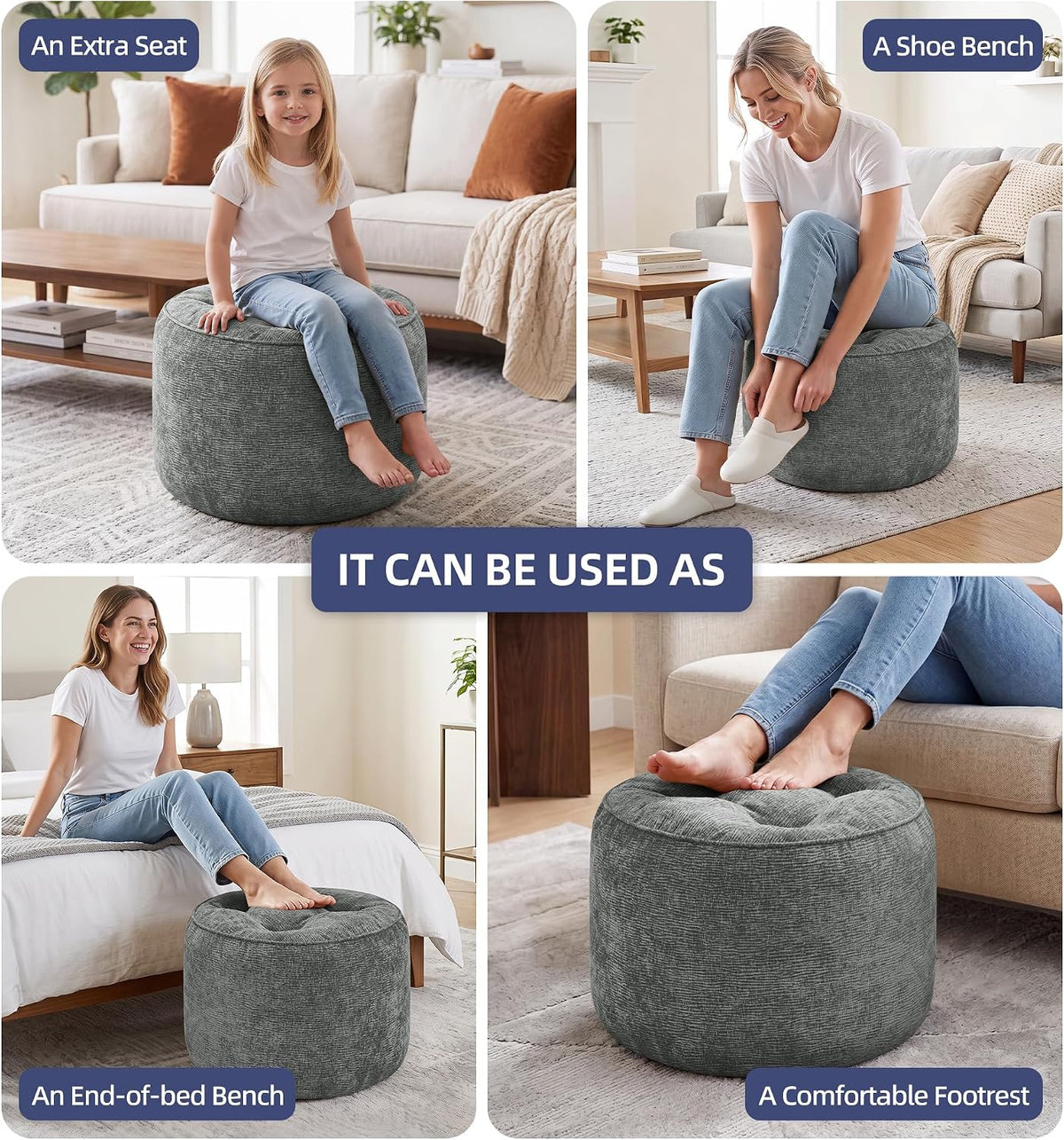 Hobestluk Round Oversized Ottoman Foot Leg Rest Under Desk for Couch