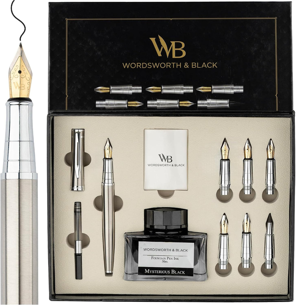 Wordsworth & Black Calligraphy Pen Gift Set, Includes Bottle, 6 Cartridges