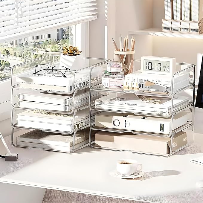 OUTIOE 4-Tier Paper Organizer for Desk, Stackable Desk Organizer Paper Tray - Image 6