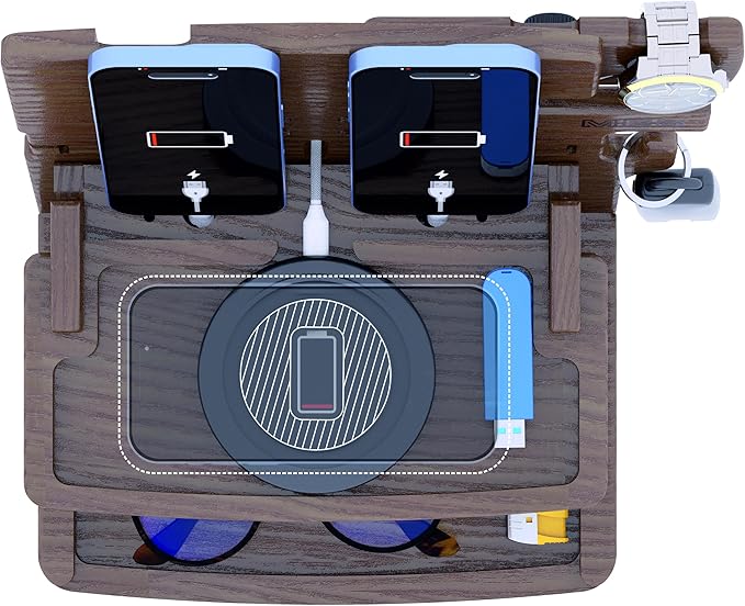 MED Wood Phone Docking Station – Nightstand Desk Organizer - Image 3